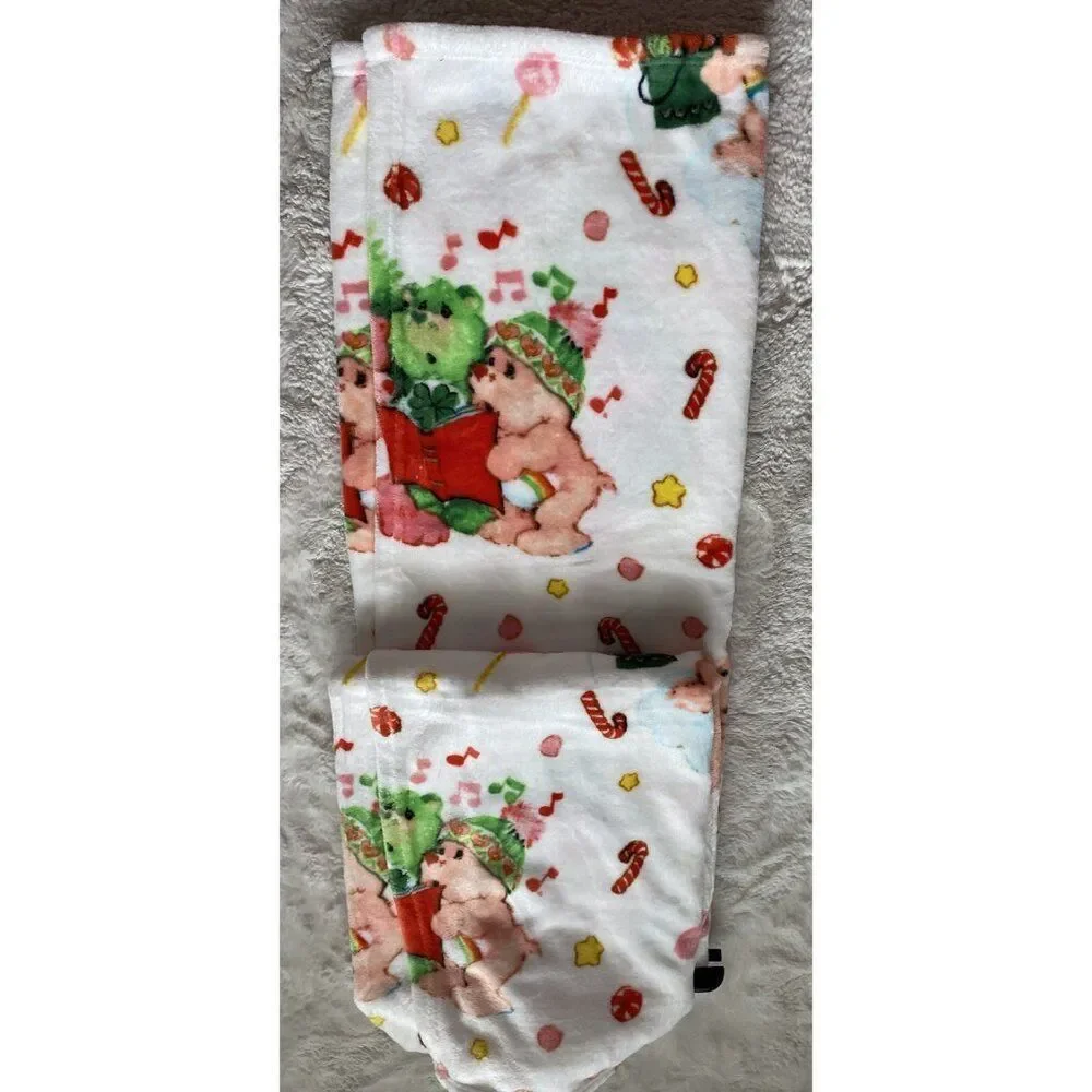 Care Bears Christmas Carols Holiday Tree Candy Cane Throw‎ Blanket 50” X 70” NEW